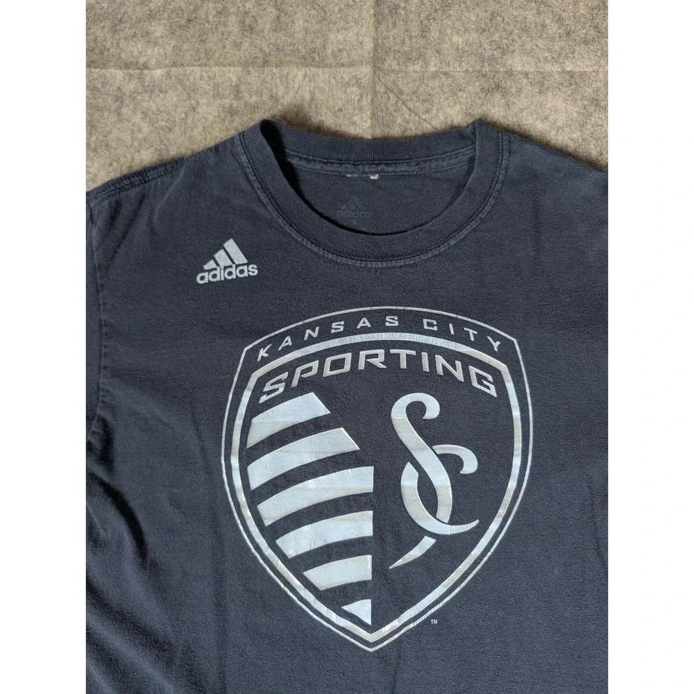 Adidas Sporting Kansas City MLS Long Sleeve Graphic‎ T-Shirt Navy Blue Mens